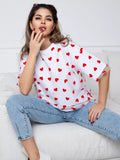 New Sexy Women's Love Mesh Splicing Loose Basic Round-Neck Short-Sleeved