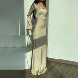 Spring And Summer Women's Solid Color Round Neck Long Sleeve With The National Style Temperament Lazy Wind To Close The Waist Dress