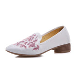 Zingj Grain Sole, Pointed Shoes Single Square Heel Fashionable Low Heel Embroidered Cloth Shoes, Retro Plate Buckle Embroidered Cloth Shoes Women's