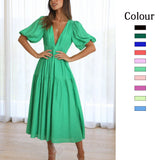 Zingj Years Leisure Fashion Trend Summer V Collar Waist Long Dress