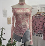 Tie-Dye-Print Single-Layer Mesh Yarn Lint Sun Hoodie Irregular Long-Sleeved T-Shirt Repair On The Body