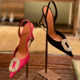Water Drill Buckle Head Sandals Women Open Spring New Pointed Fine Heel High Heels Of The Hollow Banquet Cloth High