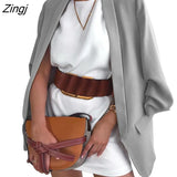 New Women Suit Blazers Office Lady Solid Color Lapel Long Sleeves Open-Front Loose Formal Coat for Ladies 8