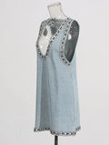 Fashion Heavy Industry Design Dress Women 2025 Summer New V Collar Drill Splicing High-End Sense Slings Denim