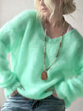 Glutinous V-Neck Long-Sleeved Sweater Woman 2025 Autumn And Winter Cover Solid Color Lazy Wind Loose Knitted Shirt