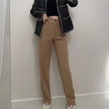 Waist Zipper Pants Chic Office Lady Casual Pantalon for Women Vintage Female Trousers 2023 Solid Straight Women's