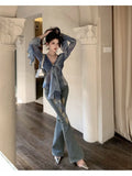 Lotus Side Long-Sleeved Shirt Women's Thai V-Neck Top High-Grade Tie Dye Chic Shirt Autumn