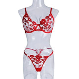 Sheer Lips Heart Embroidery Lingerie Set- Outfit