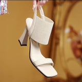 Spring And Summer New High Heel Single Shoes Design Sense Niche Women's Shoes Casual Pure Black Elastic Belt Heel Sandals