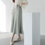 Satin Skirts For Women High Waisted 2022 A-Line Elegant Summer Midi Skirt New Korean Style