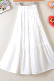 Style Casual Women Summer Skirt 2023 Solid White Black Elastic Waist Girls All-Match A-Line Beach Midi