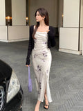 Xixi 2025 Spring New Temperament High-Waisted Sling Dress Print Pure Desire Vacation Dress Women