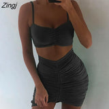 Two Piece Sexy Pleated Party Dress Women Spaghetti Strap Backless Slinny Pencil Christmas Dress Casual Dress