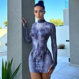 Zingj Women's 2024 New Fashion Print Slim Round Collar, Long Sleeves And Hip Dress