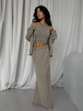 Sweater Vest Three-Piece Set Of Women With Open Shirt Out-To-Shoulder Vest And Long Half-Dress Multi-Colored