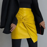 Zingj Women's Wear 2024 New Street Fashion Pleated Hip Skirt Leather Short