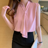 Women's Shirt Pink Ribbon Blouses for Women Sleeveless Summer Shirts Female Top V-neck Blouse Tops Female 2023 Woman Basic