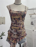 Spice Girls Irregularly Designed Lotus Leaf Edge Ribbon Sling Vest Tie Mesh Folding Top