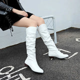 Large-Size Flat Bottom Boots 2025 Autumn And Winter New Round Head Folded High-Valley Knight Boots