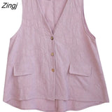 Women Vests Summer Simple Solid Fashion All-match Casual Sleeveless Baggy Single Breasted Pockets Cozy Waistcoat Female