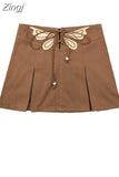 Women's Jean Pleated Skirt 2023 Summer Casual Vintage Korean Lace Up Denim A-Line Mini Skirt Harajuku Y2k Hight Waisted