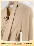 Zingj Ah Elegant Temperament Rose Slim Shirt Spring New Show Thin V-Neck Long-Sleeved T-Shirt Bottom Shirt