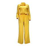 Spot 2025 Women's Autumn And Winter Fashion Temperament Solid Color Shirt Slacks Suit Two