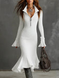 Fashion Elegant Temperament Zippered Horn Sleeve Knitted Fishtail