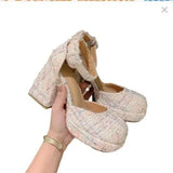 Spring And Summer Barbie Powder Single Shoe Waterproof Table With Baotou Thick Heeled Mary Jane Head High