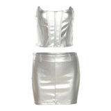 Zingj Summer Women's Solid Color Chest-Wrapped Slim Crop Vest To Purse Buttock Skirt Set-Outfit