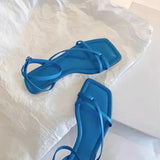 New Holiday Wind Korean Plate Cross Fine With Roman Sandals Cover Blue Flat