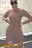 Casual Sporty Active Wear Playsuit Biker Shorts Women Skinny Rompers Womens Jumpsuit Zip Up Elastic Party