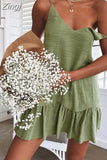 Summer Dress 2023 Women Sexy Solid V-Neck Ruffled Spaghetti Strap Mini Dress Casual Beach Short Dress Vestidos