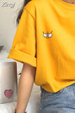 Sleeve T-shirts Women Summer Embroidery Loose Korean Style Simple All-match Trendy Causal Chic Girls Ins BF Tees Daily