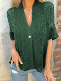 New Women's Spring And Autumn Women's Style Buckle In The Sleeve Hollow Knitted Shirt