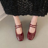 Retro Silver Single-Shoe Women's Coarse Heel 2025 Spring Square Head Light Word With Buckle College Style Mary Jane