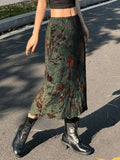 Mesh Lining Vintage Floral Midi Skirt- Outfit