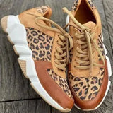 Splicing Lace Single-Shoe Women 2025 New Thick-Soled Round Head Low Leopard-Print Sports Casual Shoes