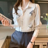 Women Silk Shirts Satin Blouses for Women Long Sleeve Shirt Woman Floral Blouse Tops Fashion Woman Silk Print Shirt
