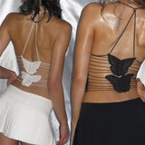 Zingj Women's Clothing Spring And Summer 2024 New Sexy Butterfly Lace Mesh Gauze Perspective Inside The Back With A Small Sling
