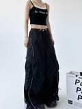 Zingj New Tight High Waist Design Sense Niche Black Cargo Pants Female Loose Casual Fashion Draw Rope Wide Leg
