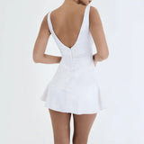 Elegant Summer A Line Jacquard Dress Lovely White Casual V Neck Birthday Party Dresses White Lace Women Dresses
