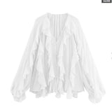 New Women's Fashion Cascade Decoration Fashion Chiffon V-Neck Long-Sleeved