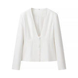 And Autumn Women's Fashion Simple V-Neck Suit Blouse Casual Sleeker Sleeker Sleeker Sleeker