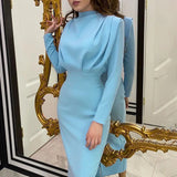 Women's Clothing 2025 Spring New Dress Fashion Temperament Waist Solid Color Long-Sleeved