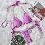 Zingj New Luxury Rhinestone Bikini Solid Color Sexy Strap On Swimsuit Vacation