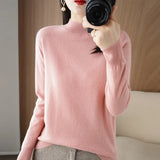Zingj 2024 Autumn / Winter New Women's Korean Version Slim Half High Collar Short Solid Color Bottom Sweater-Outfit
