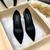 High-Heeled Shoes Spring And Summer New Pointed Women's Singles Shoes Velvet High-Heeled Shoes Hollow Light Mouth Women's