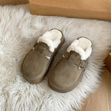 Half Slippers Women Wear Thick Bottoms Plus Velvet Birken Shoes 2025 New Belt Buckle Warm Wool Cotton