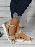 Spring And Summer Large-Size Hemp Bottom Pine Cake Thick-Soled Sandals Buckle Rope Flat Women's